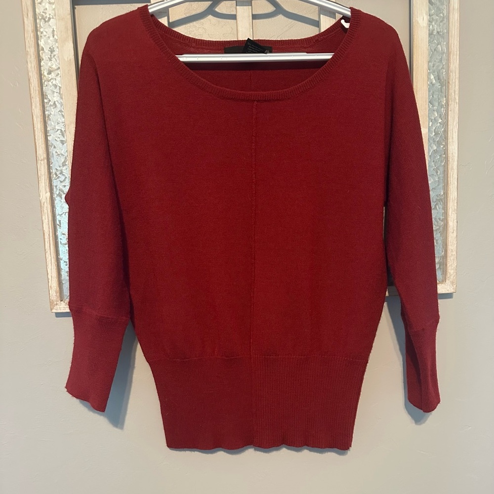 CK Red Crew Neck Sweater with Textured Knit